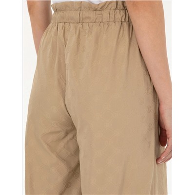 Bej Dokulu Flare Hıgh Waist Fit Pantolon