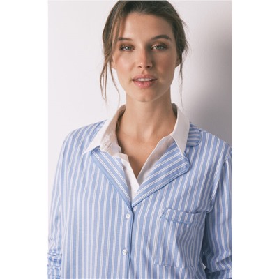 Pijama camisero largo 100% algodón rayas azules
