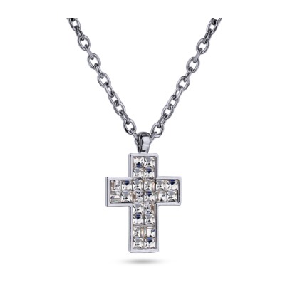 Кулон Квадро (кристаллы SW белые; покрытие родий) 50см, Есть комплект