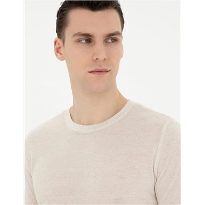 Bej Slim Fit Basic Tişört