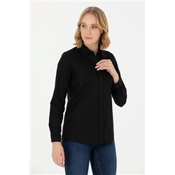 Kadın Siyah Uzun Kollu Basic Gömlek