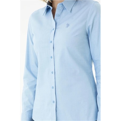 Kadın Mavi Uzun Kollu Basic Gömlek