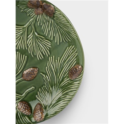 Блюдо глубокое, 26х5 см, керамика D, зеленое, Шишки на еловой ветке, Fir branch