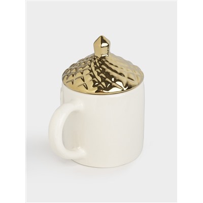 Кружка, 400 мл, с крышкой, керамика D, молочно-золотистая, Дом, Townlet