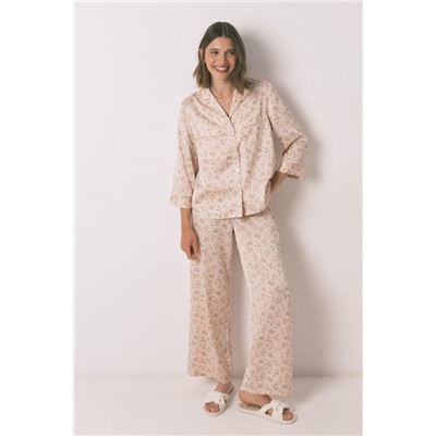 Pijama camisero largo satén rosa