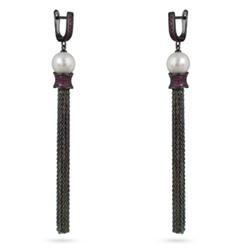 Серьги (Майорка белая 10мм, фианит фуксия; покрытие черный родий), Есть комплект