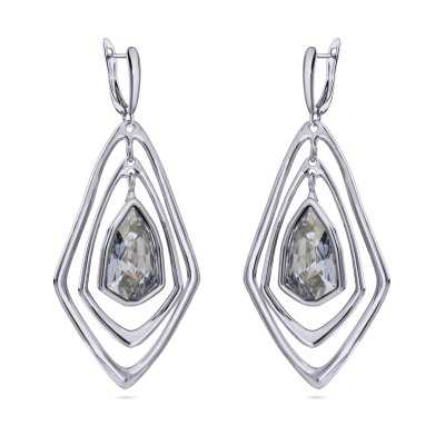 Серьги Румба (кристаллы SW серо-голубые; покрытие родий), Есть комплект