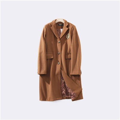 Женское шерстяное полупальто Ralp*h Laure*n средней длины, с нашивками и вышивкой