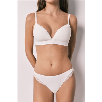 Braga brasileña tira algodón canalé blanca