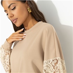 Свитшот комбинированный с кружевом, Роскошь без пафоса