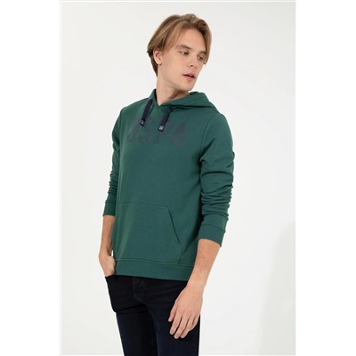 Erkek Yeşil Kapüşonlu Basic Sweatshirt
