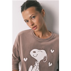 Pijama largo terciopelo elástico marrón Snoopy