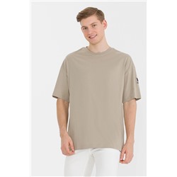 Erkek Haki Comfort Long Bisiklet Yaka Tişört