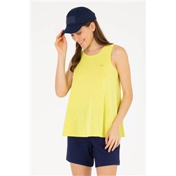 Kadın Neon Sarı Bisiklet Yaka Kolsuz Tişört