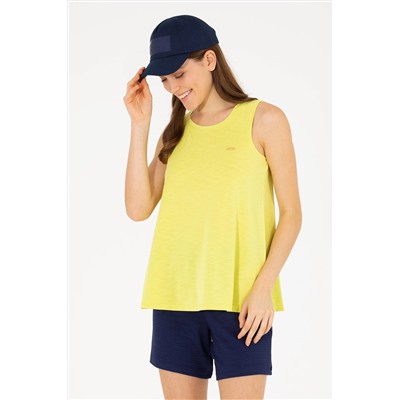 Kadın Neon Sarı Bisiklet Yaka Kolsuz Tişört