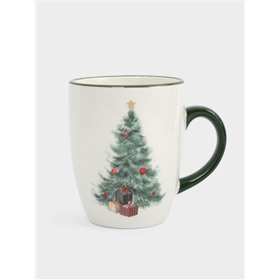 Кружка, 330 мл, керамика D, зеленая, Елка с подарками, Festival