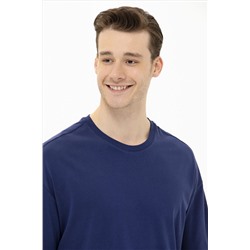 Erkek Lacivert Oversize Bisiklet Yaka Tişört