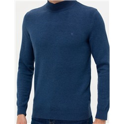 İndigo Melanj Slim Fit Basic Kazak