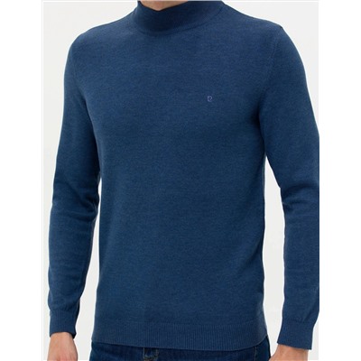İndigo Melanj Slim Fit Basic Kazak