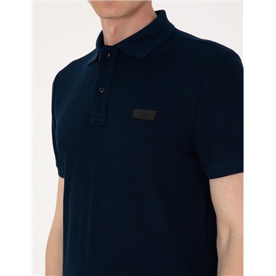 Lacivert Slim Fit Örme Dokulu Polo Yaka Tişört