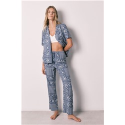 Pijama camisero largo manga corta estampado bandana azul