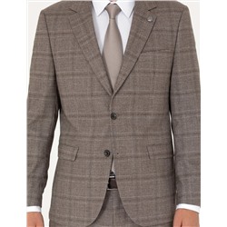 Açık Kahverengi Slim Fit Ekose Takım Elbise