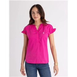 SPLIT NECK FLUTTER SLEEVE POPOVER TOP