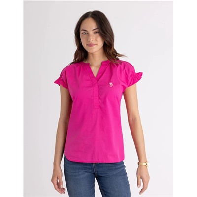 SPLIT NECK FLUTTER SLEEVE POPOVER TOP