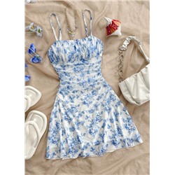 Soleia Women's Summer Vacation Blue & White Floral Mesh Slip Dress Summer Dress Vacation Outfits Women Holiday Dresses For Women Floral Dress Yellow Dress