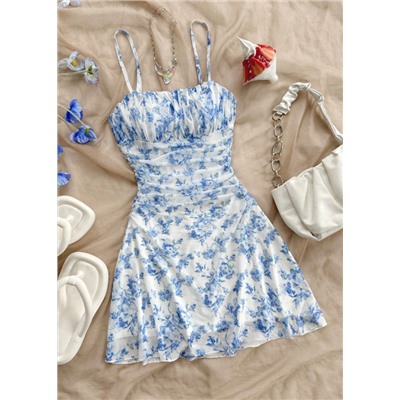 Soleia Women's Summer Vacation Blue & White Floral Mesh Slip Dress Summer Dress Vacation Outfits Women Holiday Dresses For Women Floral Dress Yellow Dress