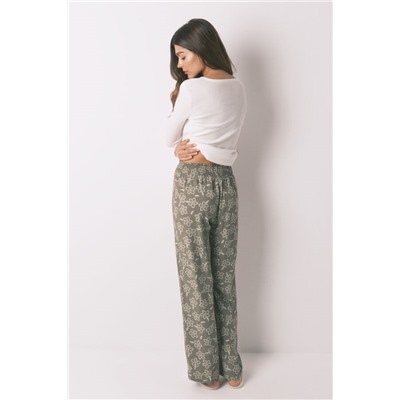 Pantalón largo viscosa flores kaki