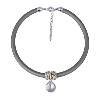 Колье Гевея (бусина 16мм, каучук серый; покрытие родий) 40-45см, Есть комплект