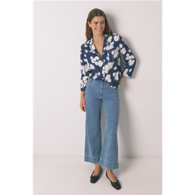 Pijama camisero largo viscosa floral azul