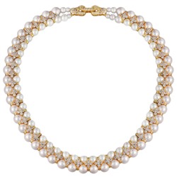 Колье Вальс (Майорка 7мм белая, белый фианит; покрытие золото) 45см, Есть комплект