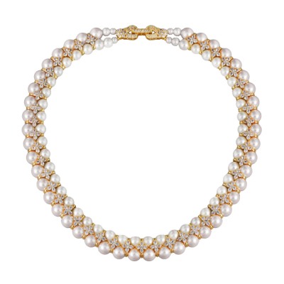 Колье Вальс (Майорка 7мм белая, белый фианит; покрытие золото) 45см, Есть комплект