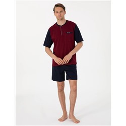Bordo Kısakol 3'lü Jakarlı Pijama Takımı
