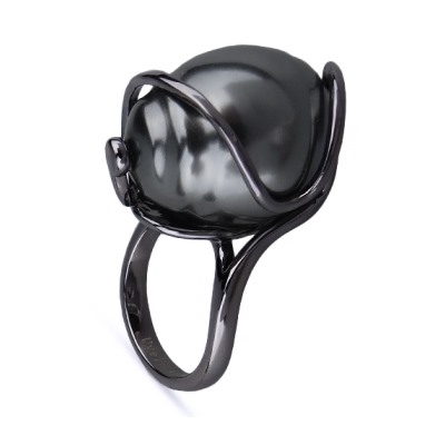 Кольцо (Майорка 18мм темно-серая; покрытие черный родий), Есть комплект