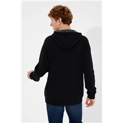 Erkek Siyah Kapüşonlu Sweatshirt