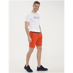 Turuncu Standart Fit Keten Karışımlı Bermuda Şort
