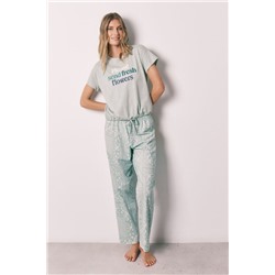 Pijama largo verde manga corta algodón estampado bandana