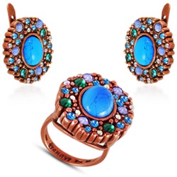 Комплект (бирюза, кристаллы микс; покрытие медь)