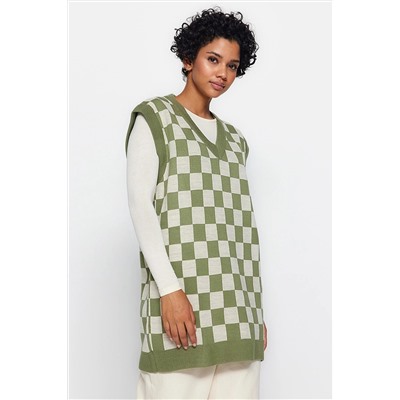 TRENDYOL MODEST Mint V Yaka Dama Desenli Triko Süveter TCTAW24UV00007