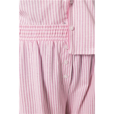 Pijama camisero largo rayas rosa algodón