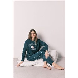Pijama largo Hello Kitty algodón verde