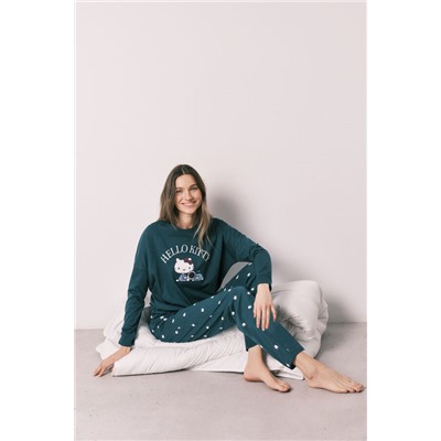 Pijama largo Hello Kitty algodón verde