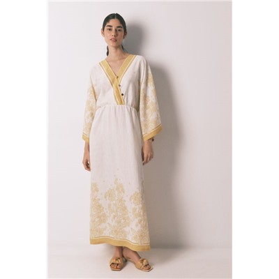 Vestido caftán jacquard flores