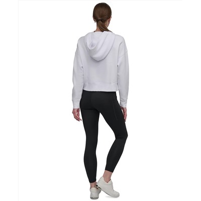 DKNY Women's Active Stacked Metallic-Logo Hooded Top