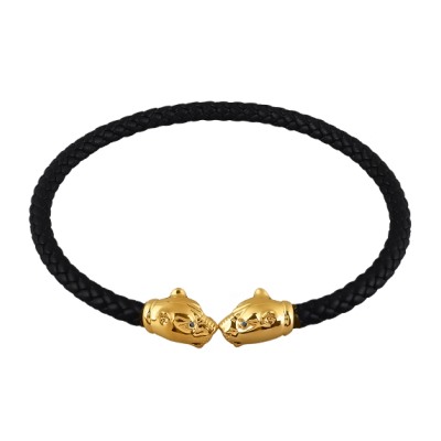 Чокер Пантера (кристаллы SW черные, натуральная кожа; покрытие золото), Есть комплект