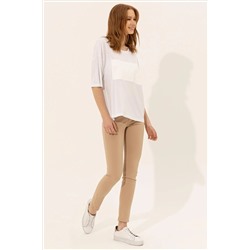 Kadın Beyaz Bisiklet Yaka Oversize Tişört