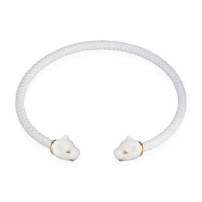 Чокер Пантера (эмаль белая, кожа белая, кристаллы SW белые; золото), Есть комплект